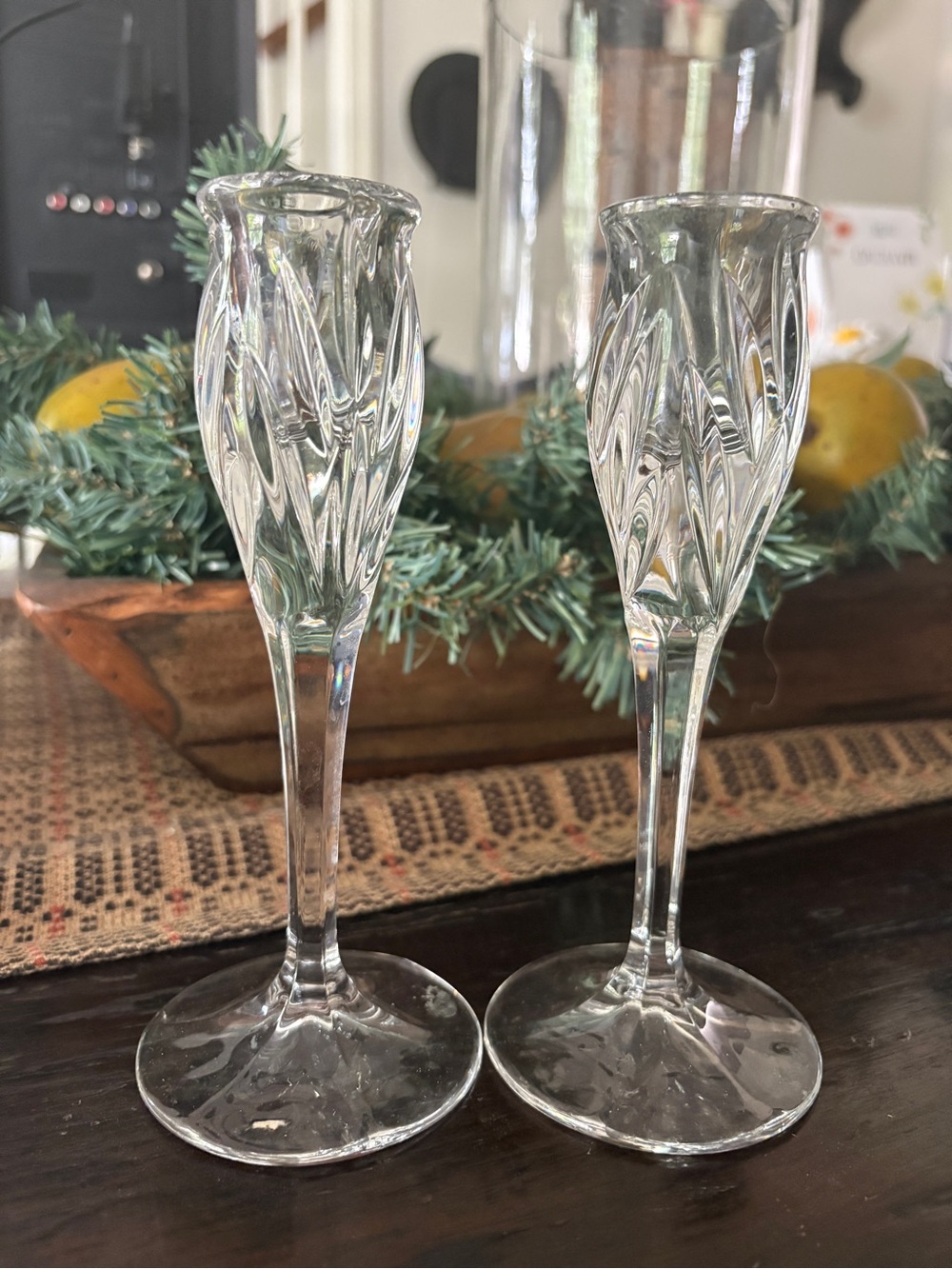 Gorham Clear Etched Crystal Cordial Pair with Swirl Cut Pattern